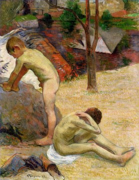 ポール・ゴーギャン Painting - ポール・ゴーギャンの子供を入浴させるブルターニュの少年たち
